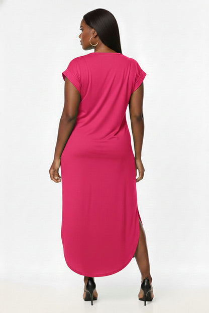 Plus Size Hidden Pocket Batwing Sleeve V Neck Long Dress (CAPELLA)