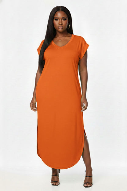 Plus Size Hidden Pocket Batwing Sleeve V Neck Long Dress (CAPELLA)