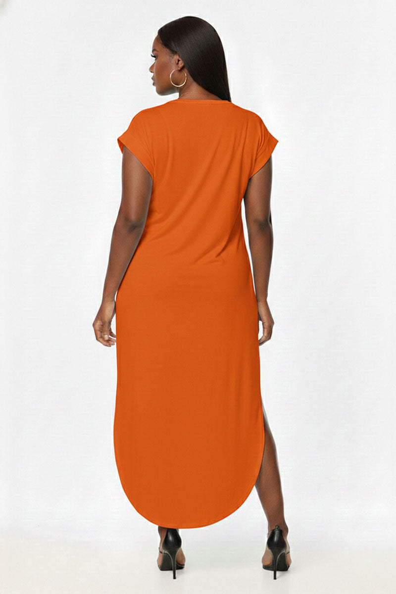 Plus Size Hidden Pocket Batwing Sleeve V Neck Long Dress