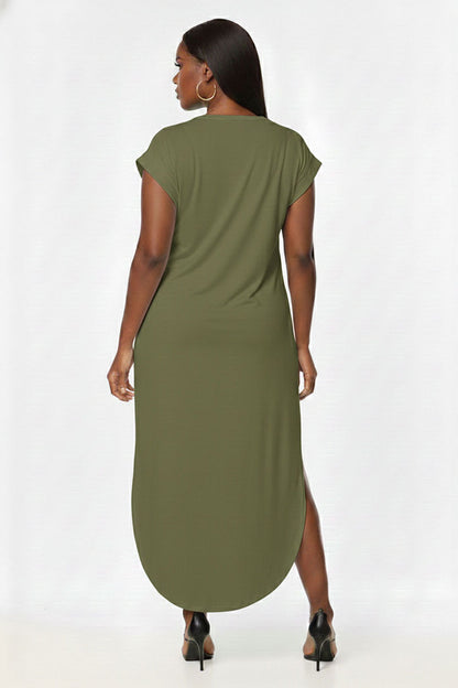 Plus Size Hidden Pocket Batwing Sleeve V Neck Long Dress