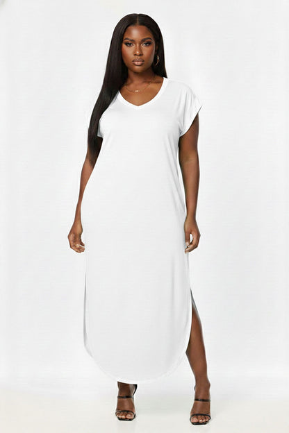 Plus Size Hidden Pocket Batwing Sleeve V Neck Long Dress