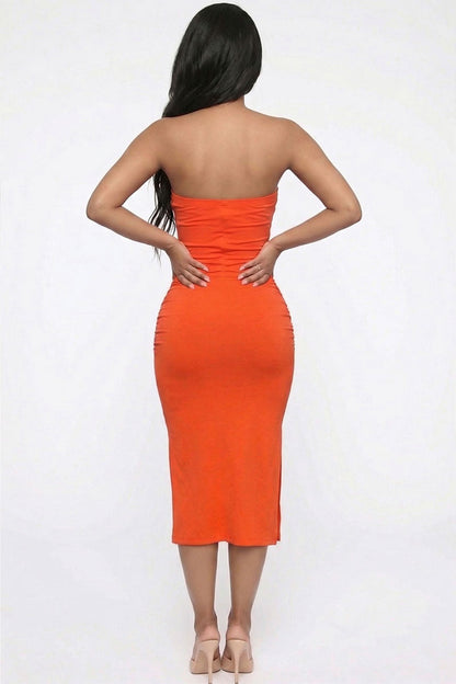 Solid Bodycon Split Hem Tube Dress
