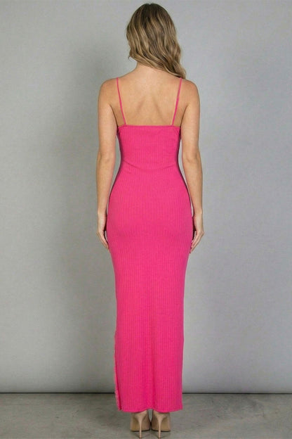 Eyelash Lace Trim Split Thigh Cami Dress