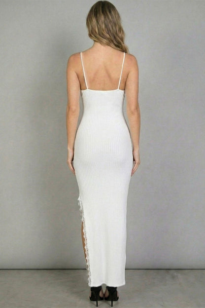 Eyelash Lace Trim Split Thigh Cami Dress