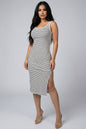 Ribbed Striped Sleeveless Midi Dress with Side Slit