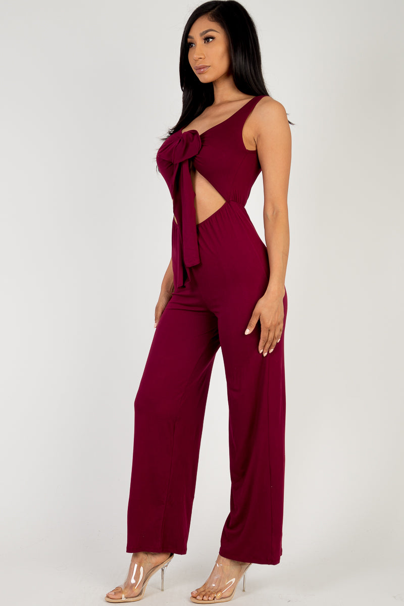 Front Tie Solid Sleeveless Jumpsuit - Capella Apparel