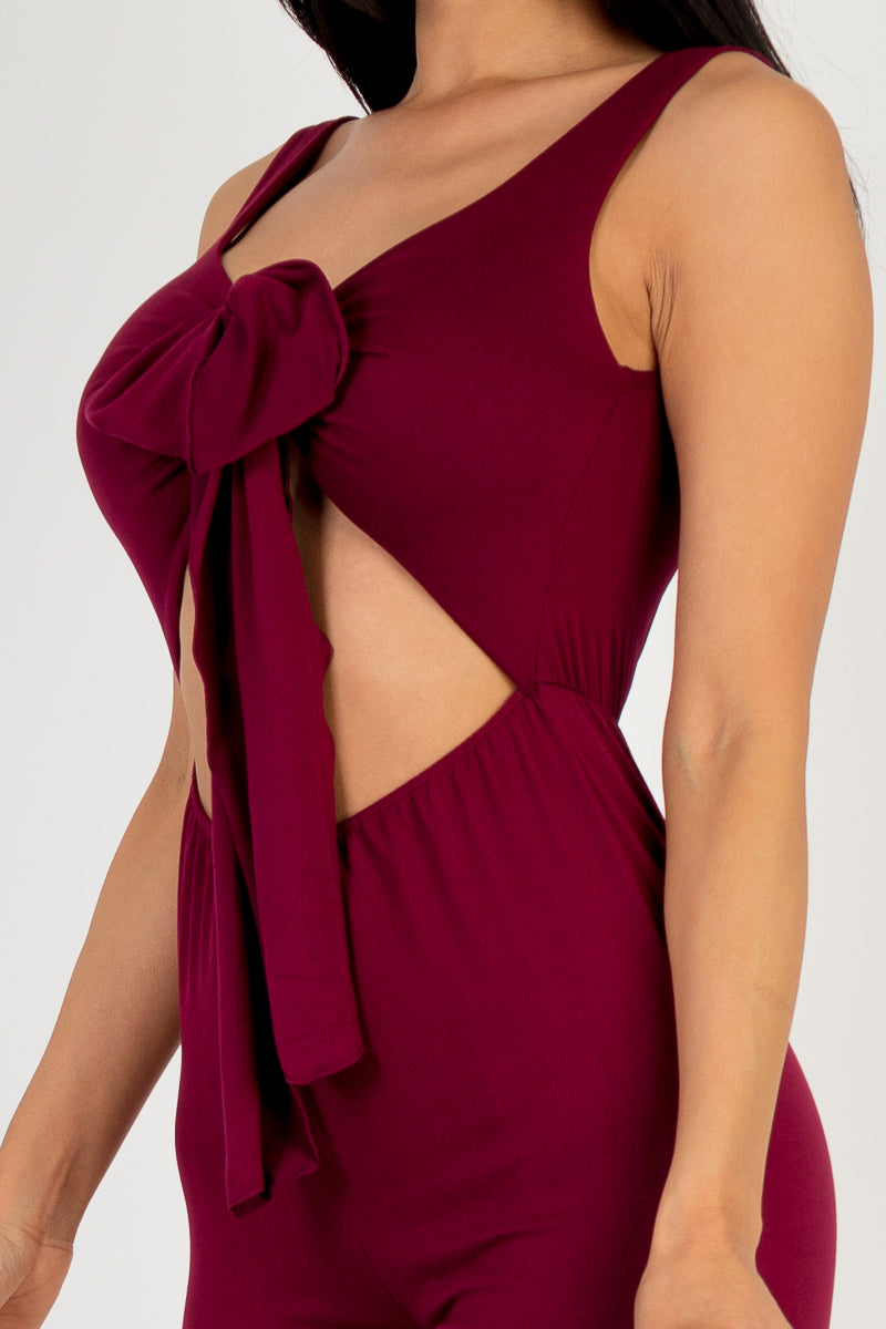 Front Tie Solid Sleeveless Jumpsuit - Capella Apparel