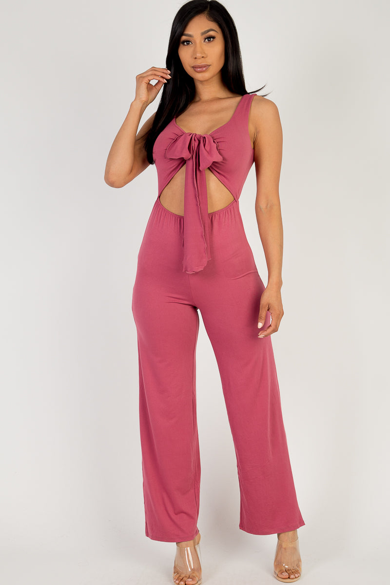 Front Tie Solid Sleeveless Jumpsuit - Capella Apparel