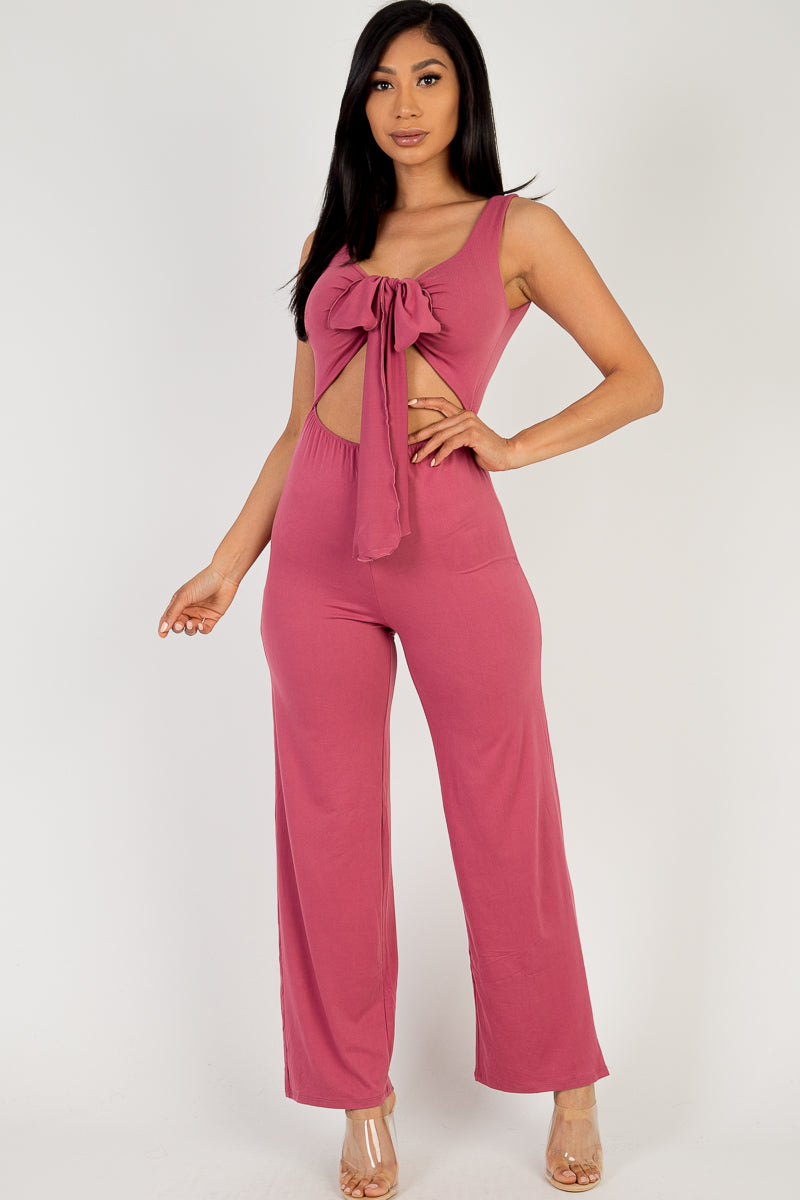 Front Tie Solid Sleeveless Jumpsuit - Capella Apparel