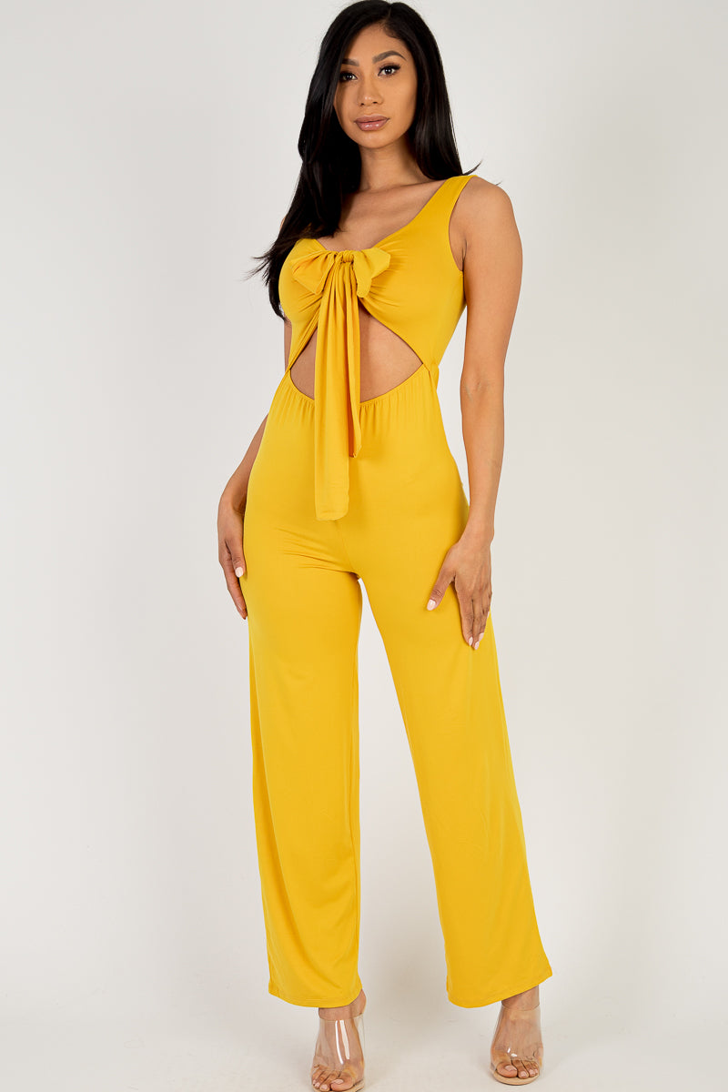 Front Tie Solid Sleeveless Jumpsuit - Capella Apparel