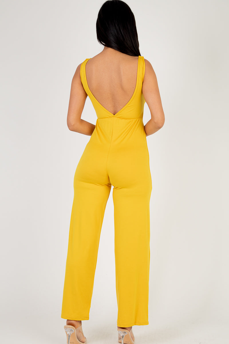 Front Tie Solid Sleeveless Jumpsuit - Capella Apparel