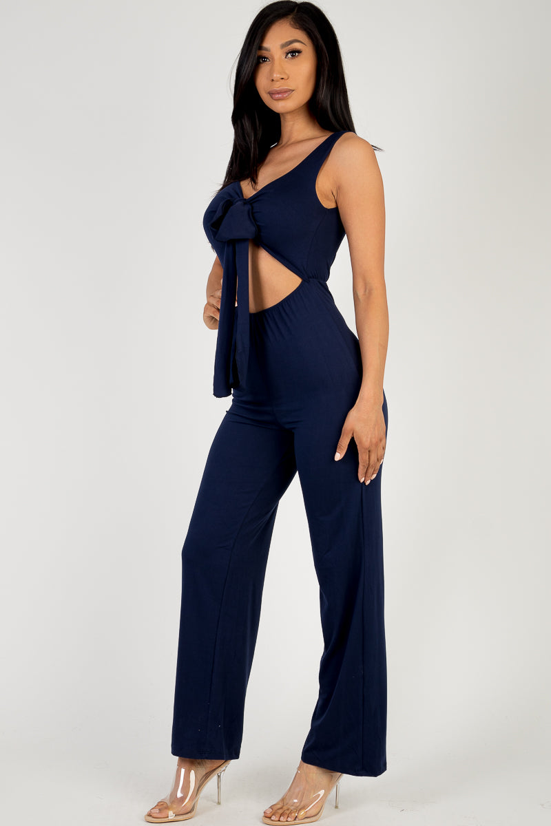 Front Tie Solid Sleeveless Jumpsuit - Capella Apparel