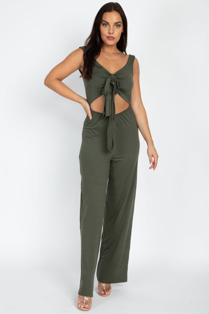 Front Tie Solid Sleeveless Jumpsuit - Capella Apparel