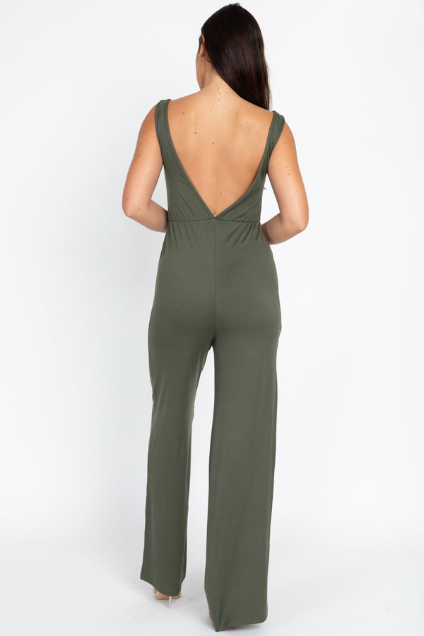 Front Tie Solid Sleeveless Jumpsuit - Capella Apparel