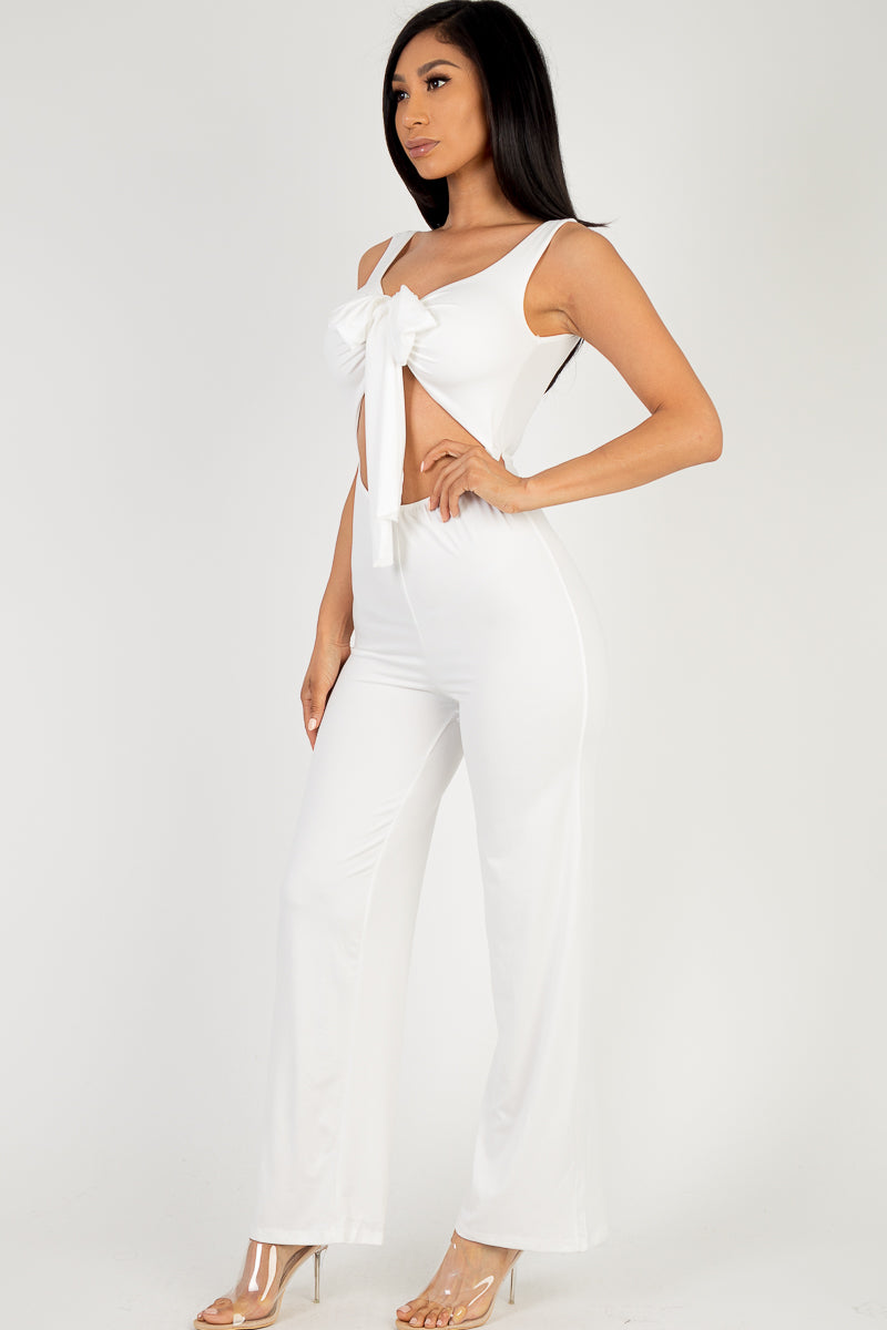 Front Tie Solid Sleeveless Jumpsuit - Capella Apparel