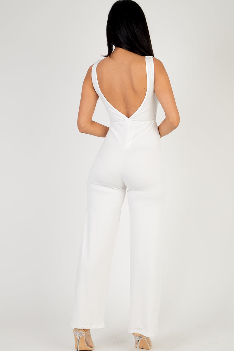 Front Tie Solid Sleeveless Jumpsuit - Capella Apparel