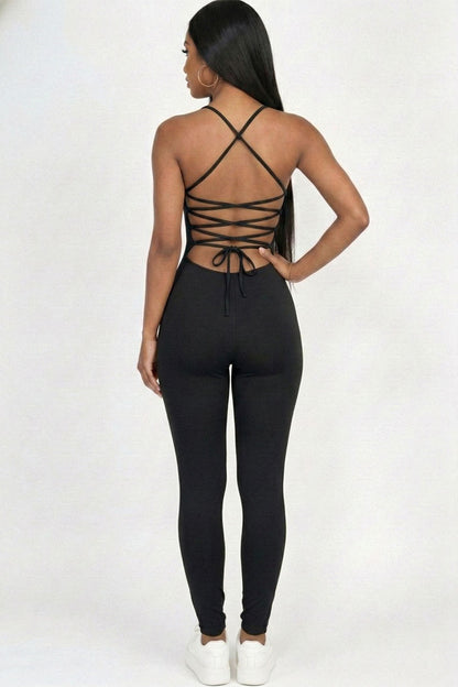 Criss-Cross Open Back Bodycon Jumpsuit
