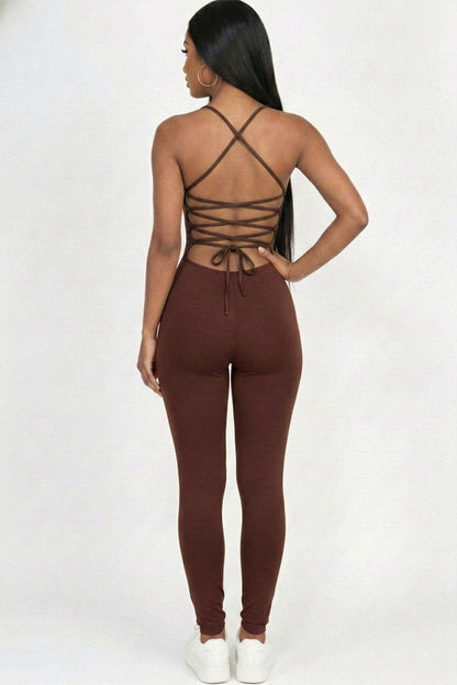 Criss-Cross Open Back Bodycon Jumpsuit