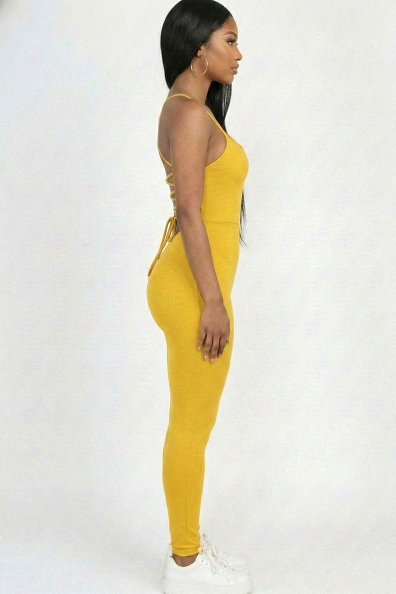 Criss-Cross Open Back Bodycon Jumpsuit