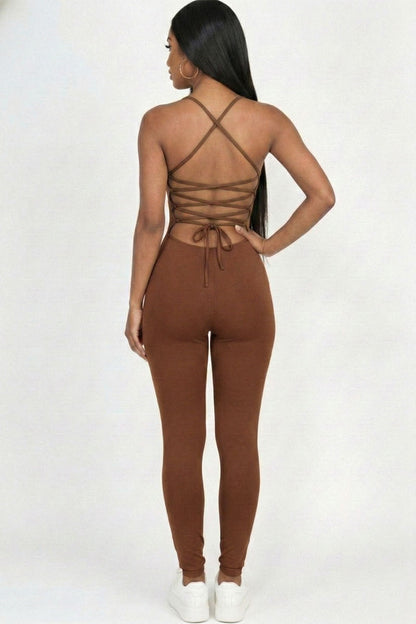 Criss-Cross Open Back Bodycon Jumpsuit