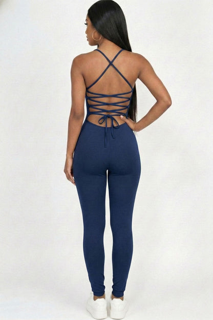 Criss-Cross Open Back Bodycon Jumpsuit (CAPELLA)