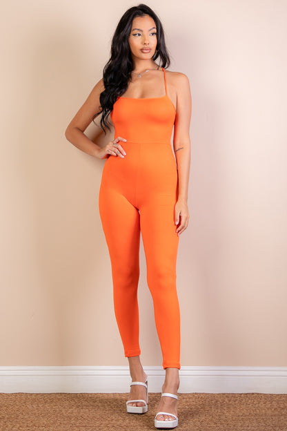 Criss-Cross Open Back Bodycon Jumpsuit - Wholesale Capella Apparel