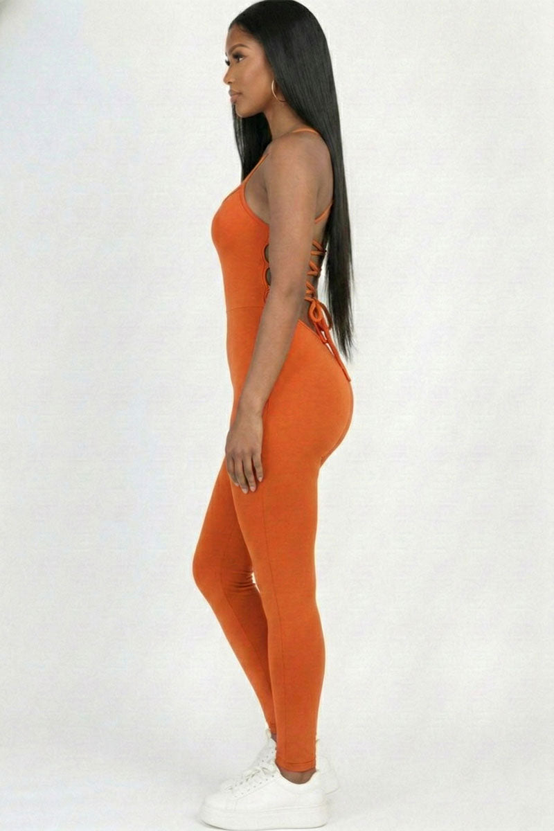 Criss-Cross Open Back Bodycon Jumpsuit