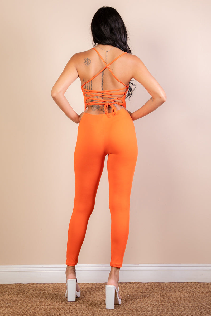 Criss-Cross Open Back Bodycon Jumpsuit - Wholesale Capella Apparel