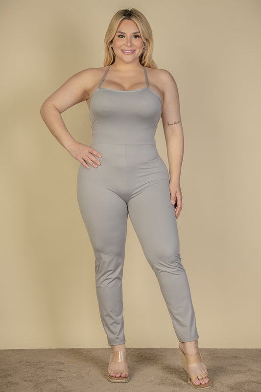 Plus Size Criss-coss Open Back Bodycon Jumpsuit - Capella Apparel