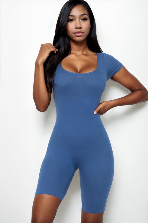 Short Sleeve Scoop Neck Bodycon Romper