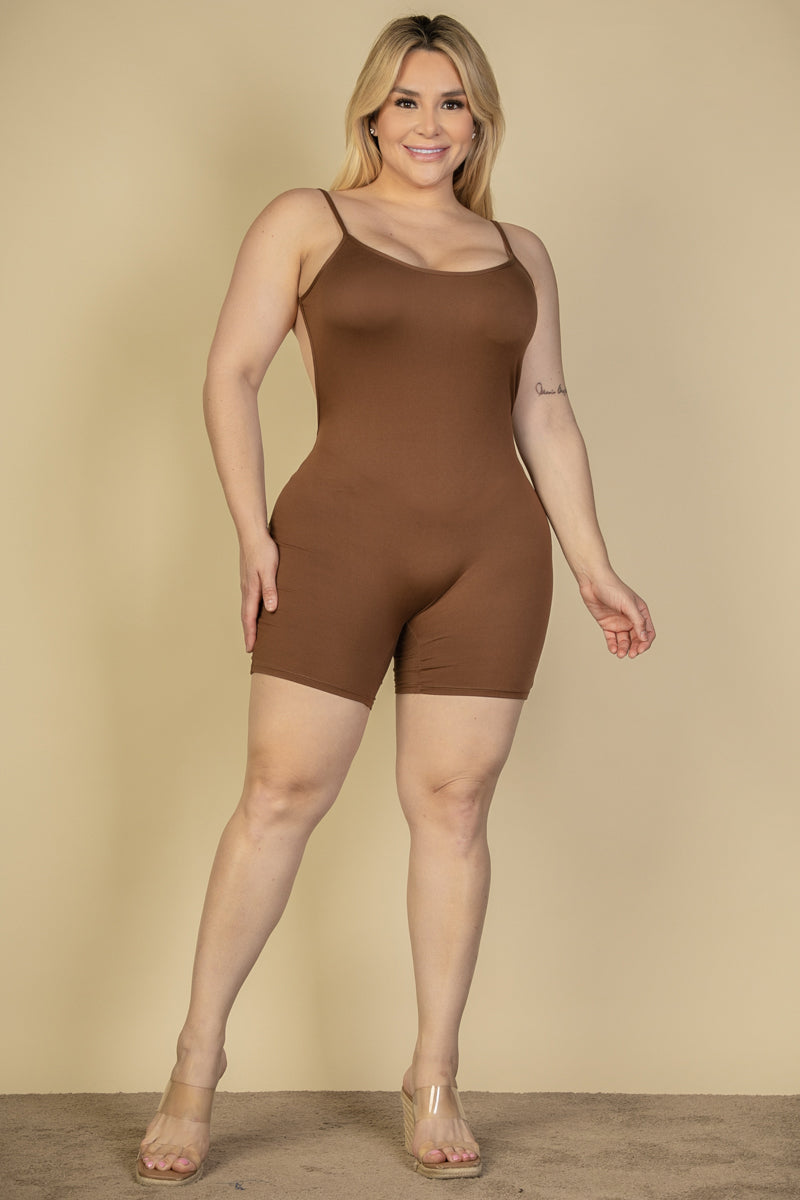 Plus Size Backless Cami Romper - Capella Apparel