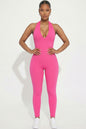 Halter V Neck Ribbed Bodycon Jumpsuit