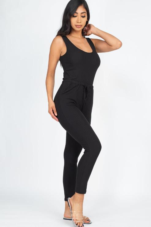 Ribbed Sleeveless Drawstring Jumpsuit - Wholesale Capella Apparel