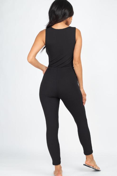 Ribbed Sleeveless Drawstring Jumpsuit - Wholesale Capella Apparel