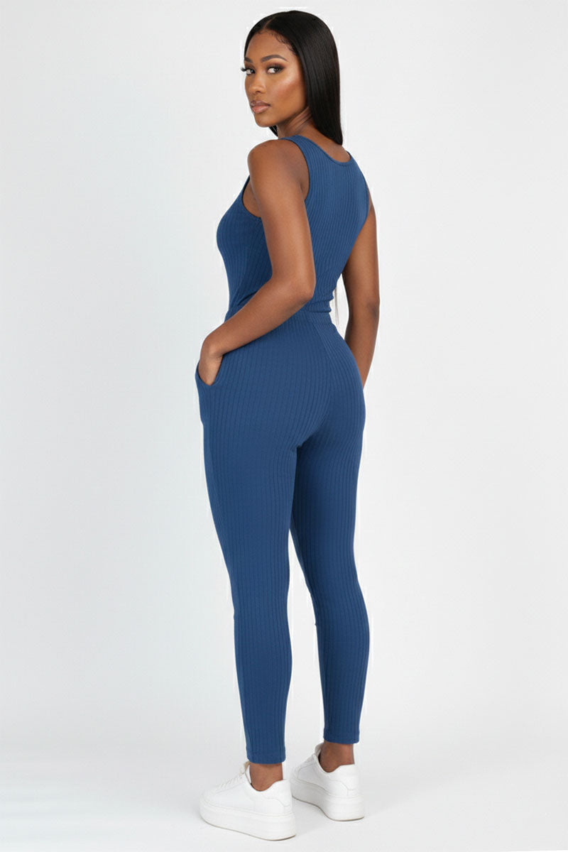 Ribbed Sleeveless Drawstring Jumpsuit (CAPELLA)