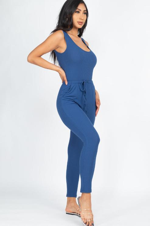 Ribbed Sleeveless Drawstring Jumpsuit - Wholesale Capella Apparel