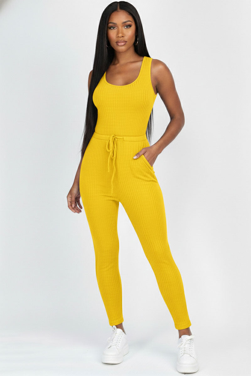 Ribbed Sleeveless Drawstring Jumpsuit (CAPELLA)