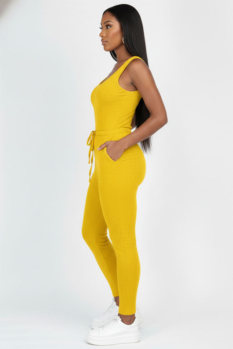 Ribbed Sleeveless Drawstring Jumpsuit (CAPELLA)