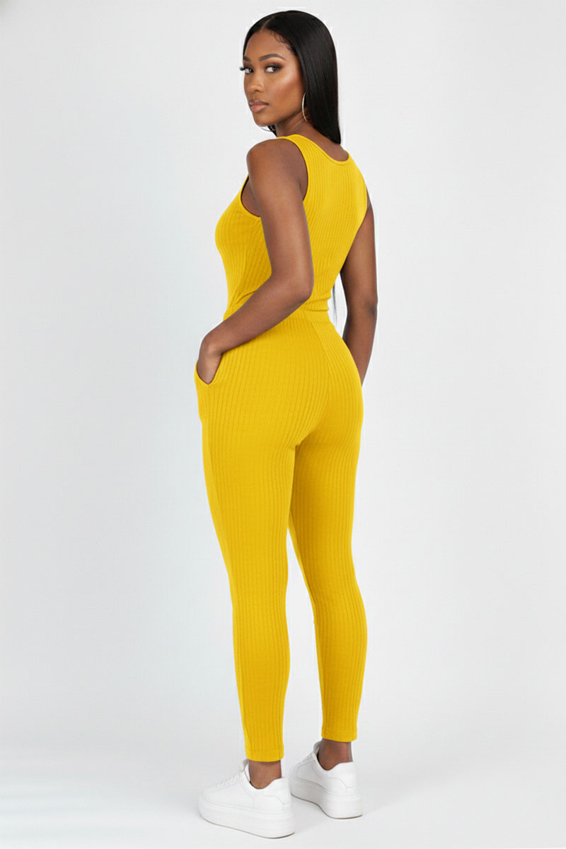 Ribbed Sleeveless Drawstring Jumpsuit