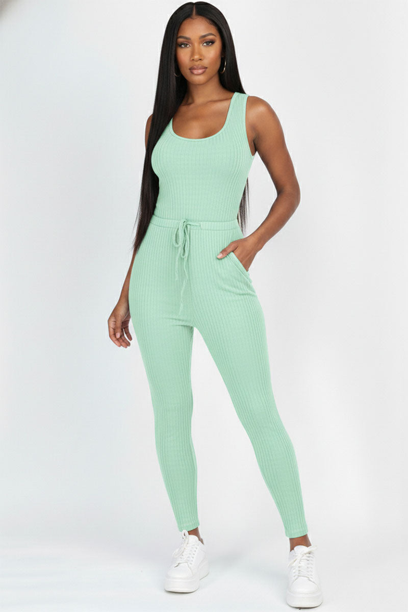 Ribbed Sleeveless Drawstring Jumpsuit (CAPELLA)