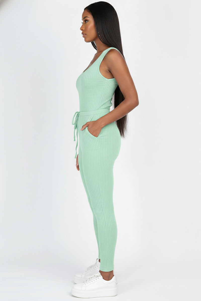 Ribbed Sleeveless Drawstring Jumpsuit (CAPELLA)