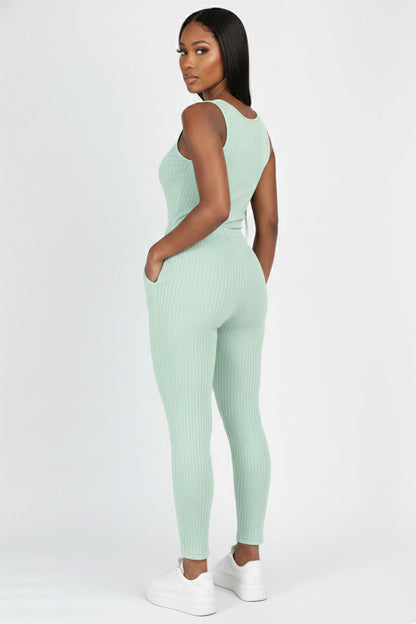 Ribbed Sleeveless Drawstring Jumpsuit (CAPELLA)