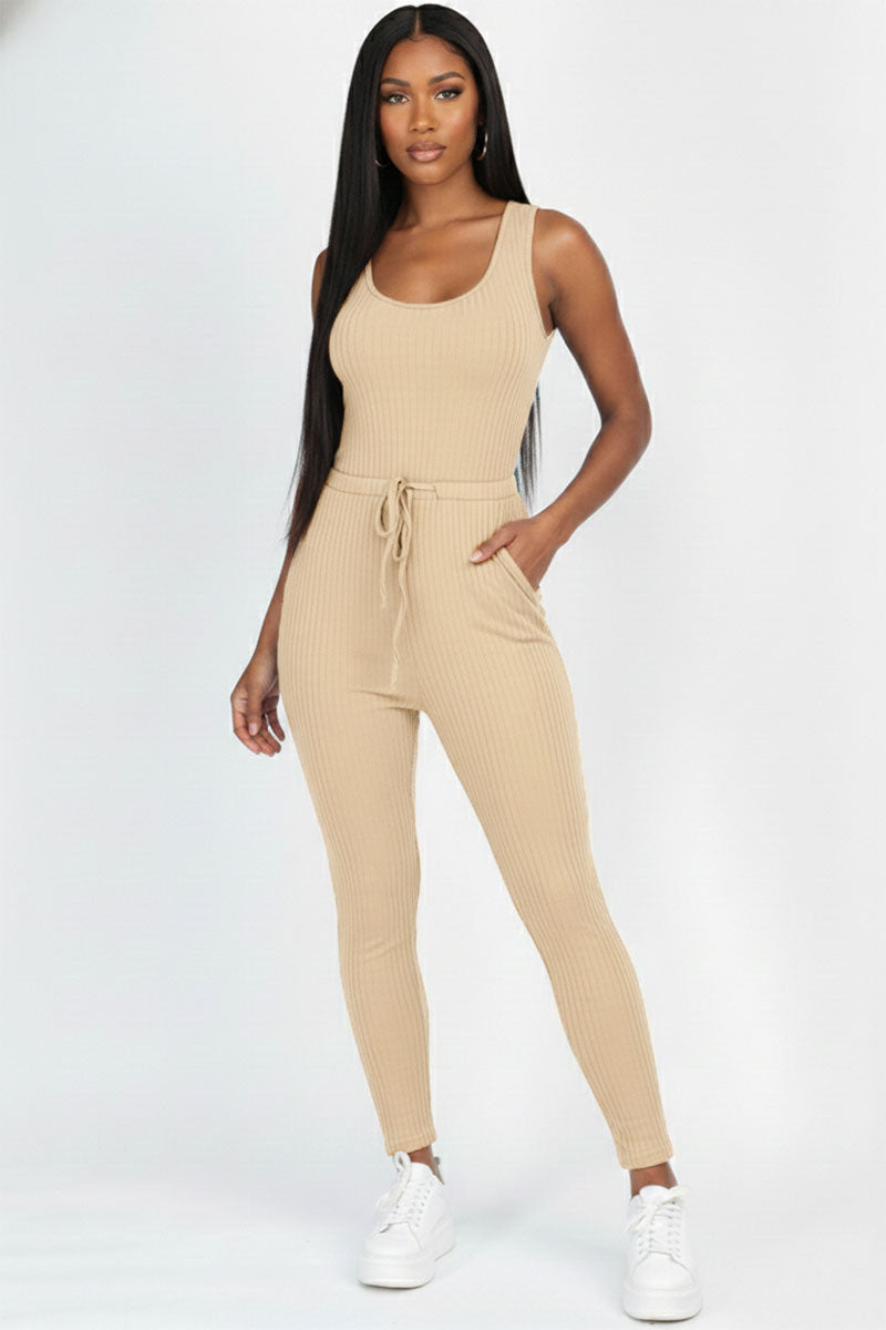 Ribbed Sleeveless Drawstring Jumpsuit (CAPELLA)