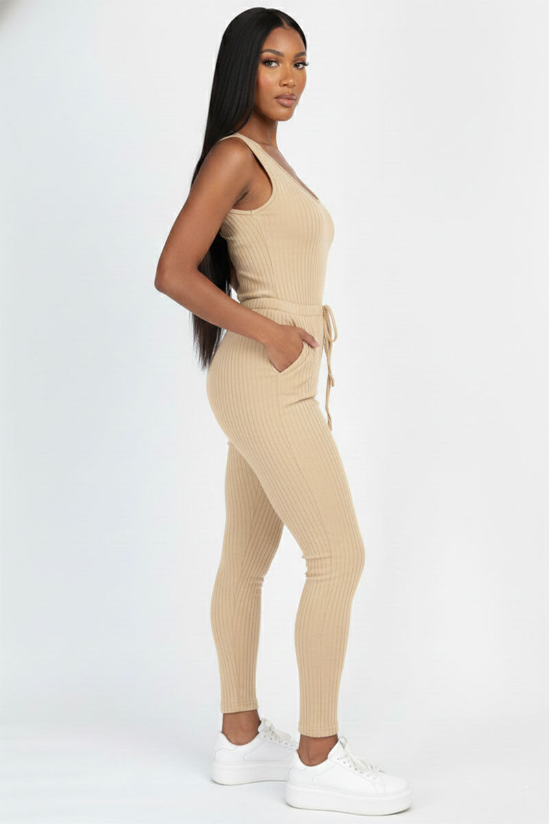Ribbed Sleeveless Drawstring Jumpsuit (CAPELLA)