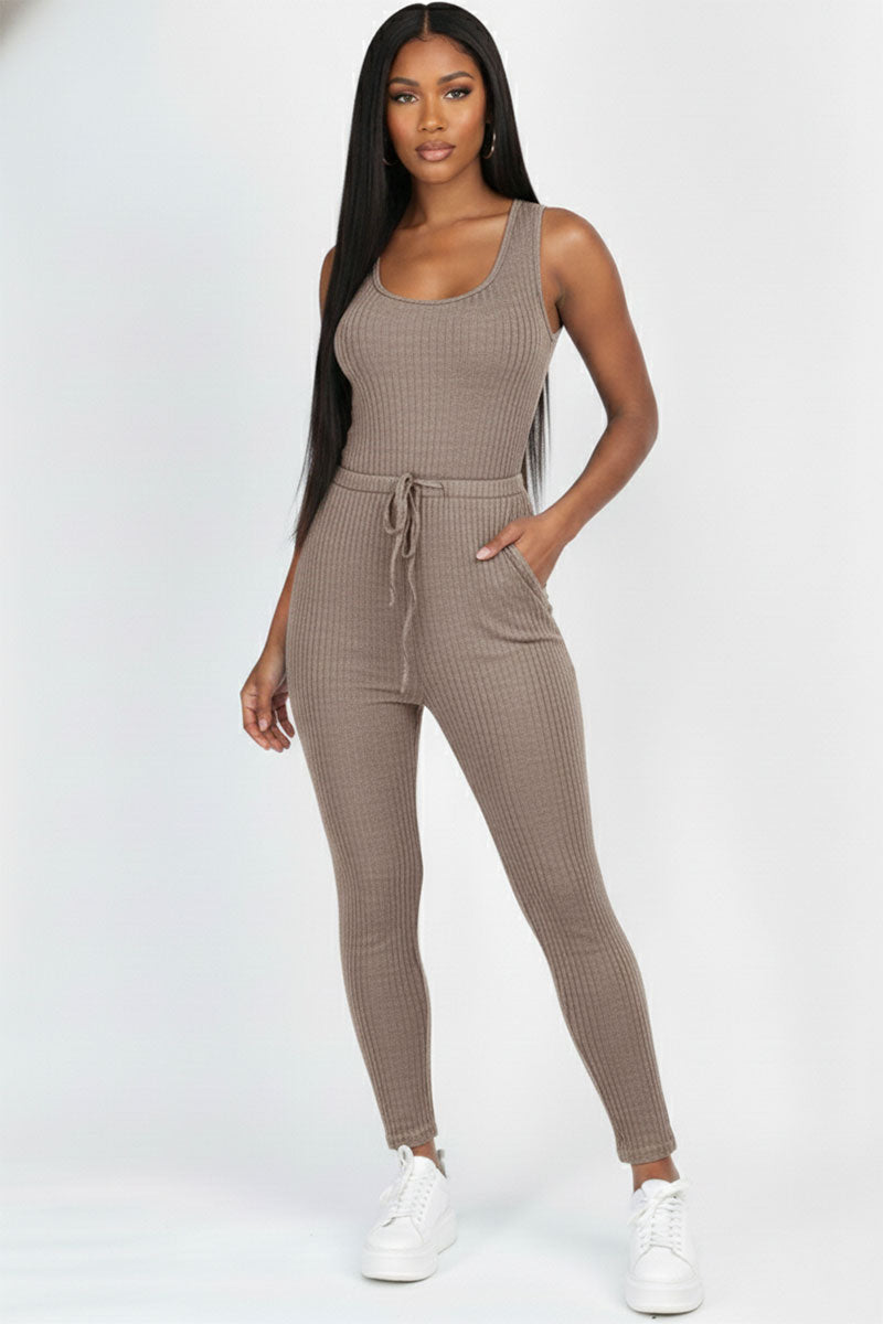 Ribbed Sleeveless Drawstring Jumpsuit (CAPELLA)