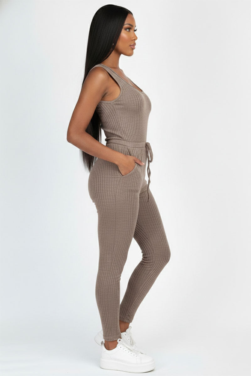 Ribbed Sleeveless Drawstring Jumpsuit (CAPELLA)