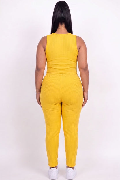 Plus Size Ribbed Sleeveless Drawstring Jumpsuit