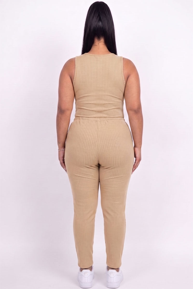 Plus Size Ribbed Sleeveless Drawstring Jumpsuit