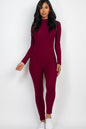 Ribbed Mock Neck Long Sleeve Casual Jumpsuit - Capella Apparel