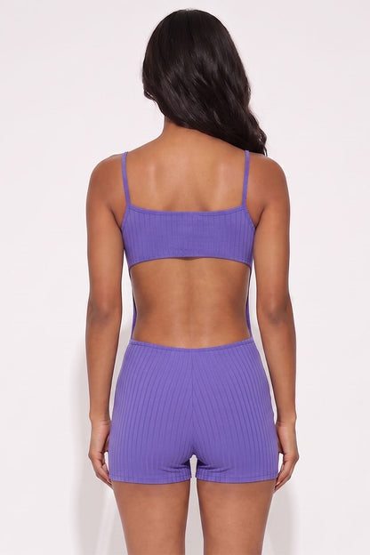 Ribbed Sleeveless Back Cutout Bodycon Romper